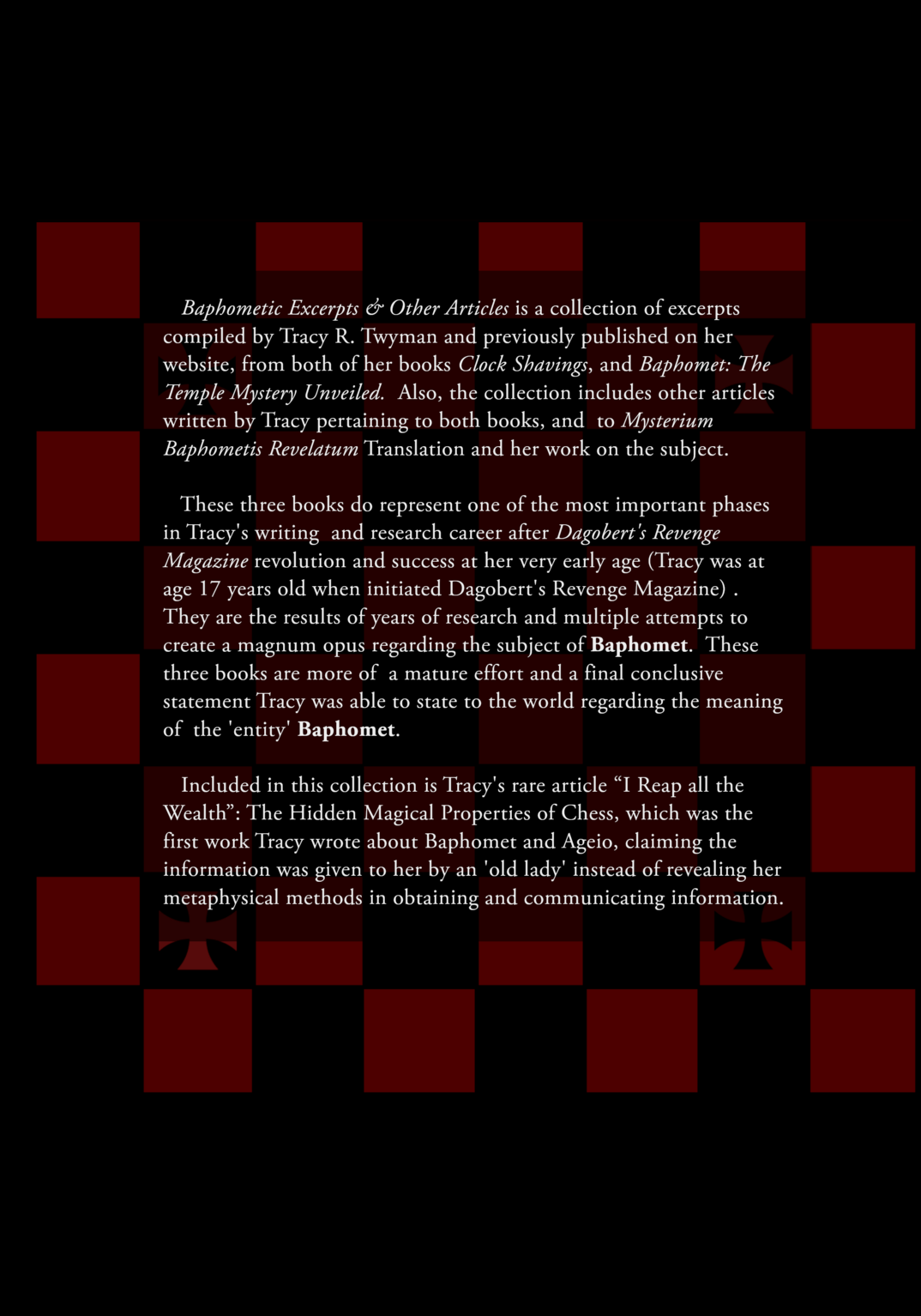 Book Cover Back: Baphometic Excerpts & Other Articles by Tracy Twyman