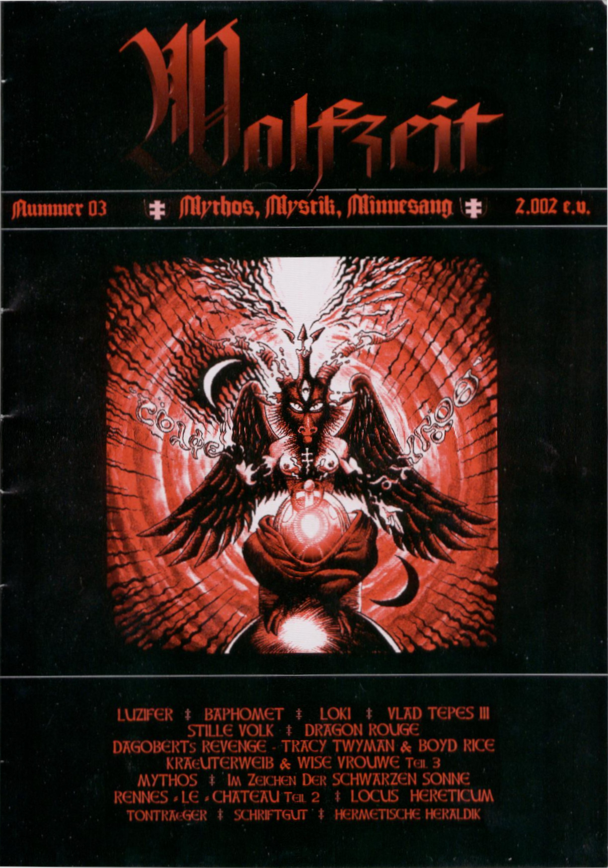 Wolfzeit Magazine with Baphomet cover, issue with Tracy Twyman and Boyd Rice